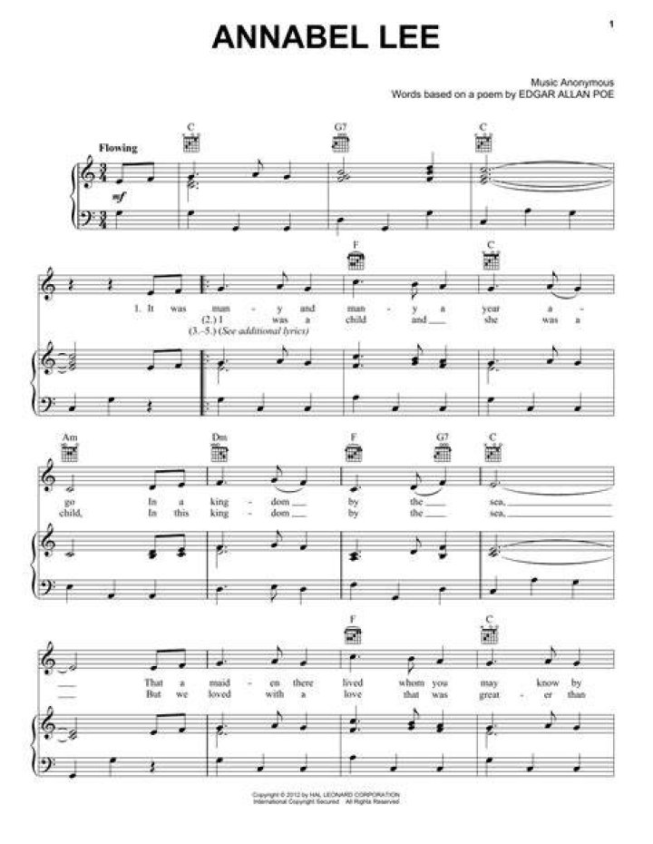 Annabel Lee sheet music for voice and piano [PDFinteractive]