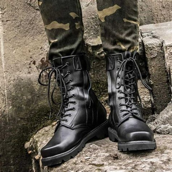 Black COMBAT Boots . Mens Army Lace Up Distressed Leather Etsy