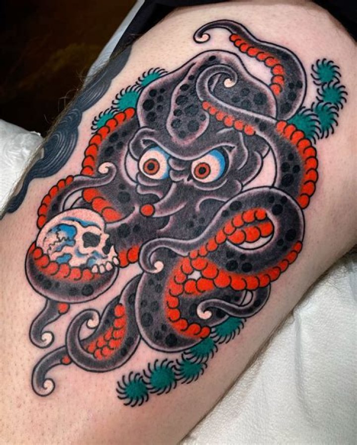 Neo traditional Octopus done by Jordan Unrau in Nanimo BC Tattoos