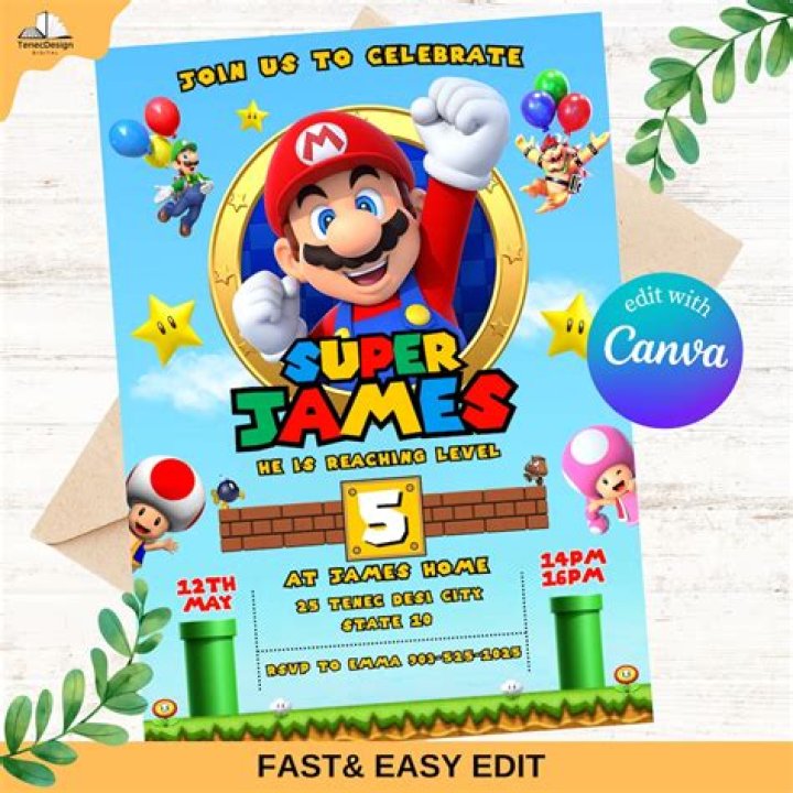 Super Mario Golf Invitation Birthday Etsy